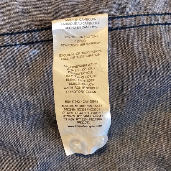 Original Penguin by Munsingwear Large Heritage Slim Fit Button Up Blue Ivy Shirt - Picture 5 of 5